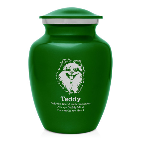 Small Pomeranian Pet Cremation Urn - Shamrock Green