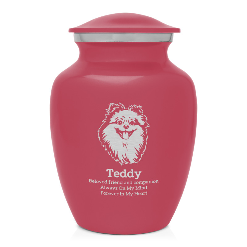 Small Pomeranian Pet Cremation Urn - Rose Pink