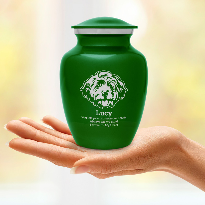 Small Cockapoo Pet Cremation Urn - Shamrock Green