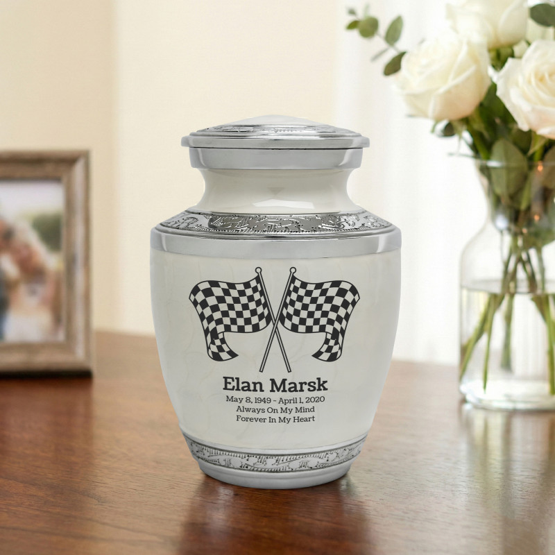 Checkered Flags Sharing Urn - Radiant White