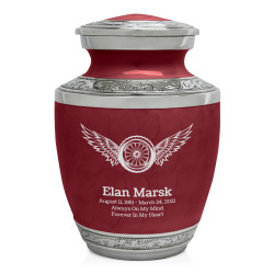 Motorcycle Wheel Wings Sharing Urn - Rose Red