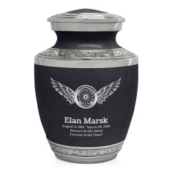 Motorcycle Wheel Wings Sharing Urn - Ebony Black