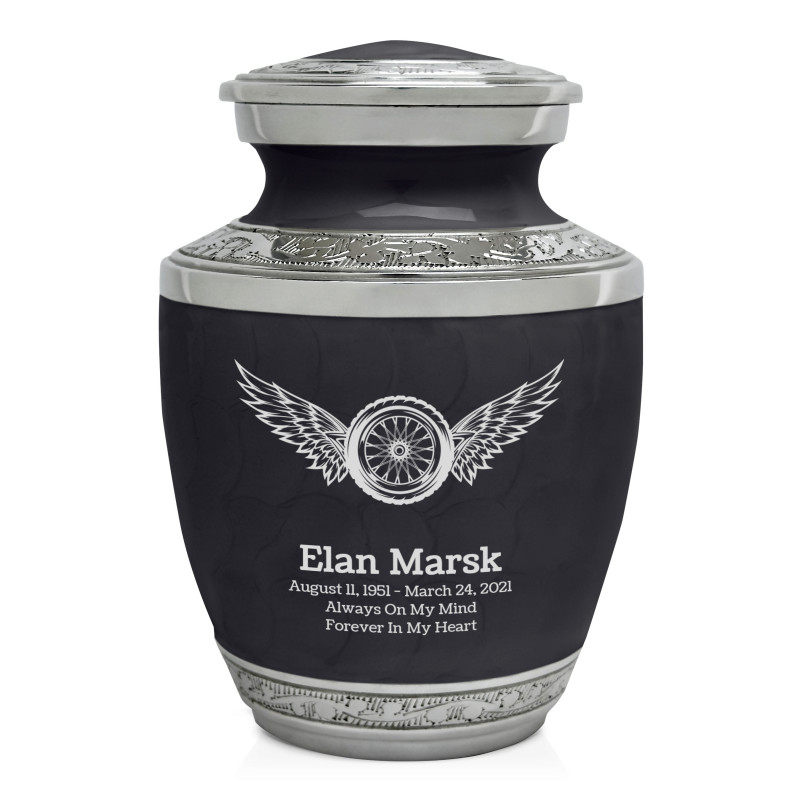 Motorcycle Wheel Wings Sharing Urn - Ebony Black
