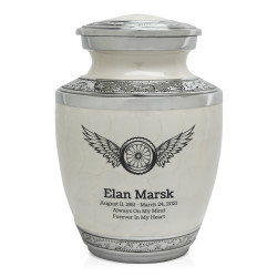 Motorcycle Wheel Wings Sharing Urn - Radiant White