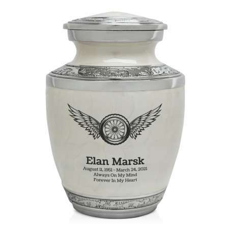 Motorcycle Wheel Wings Sharing Urn - Radiant White