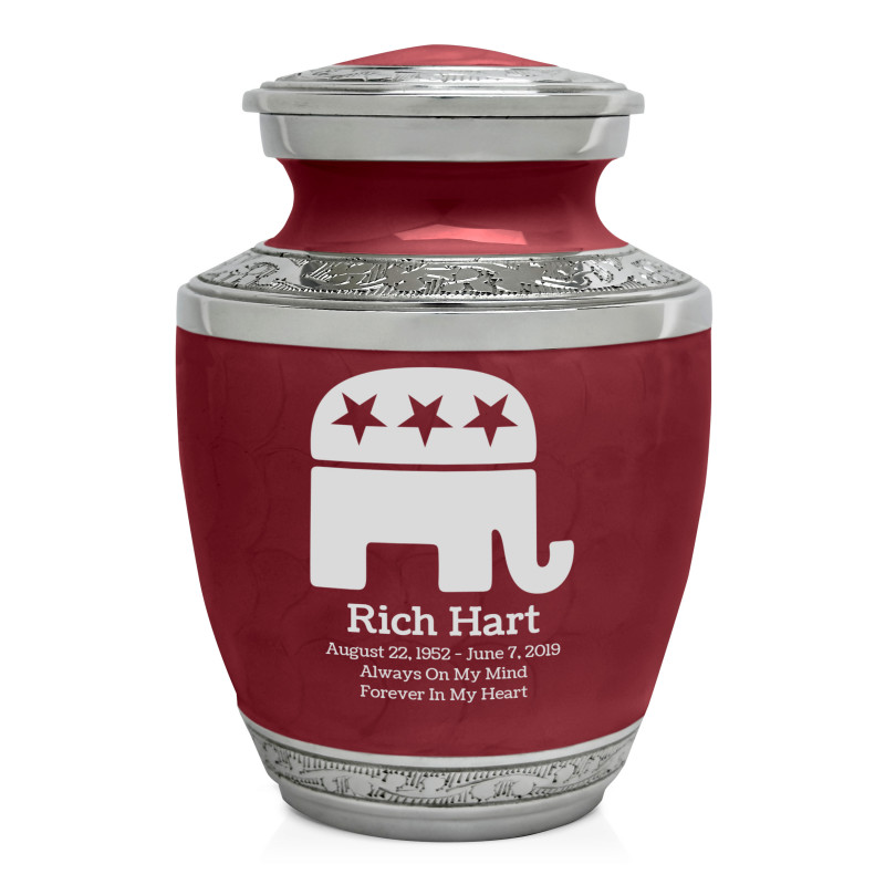 Republican Elephant Sharing Urn - Rose Red