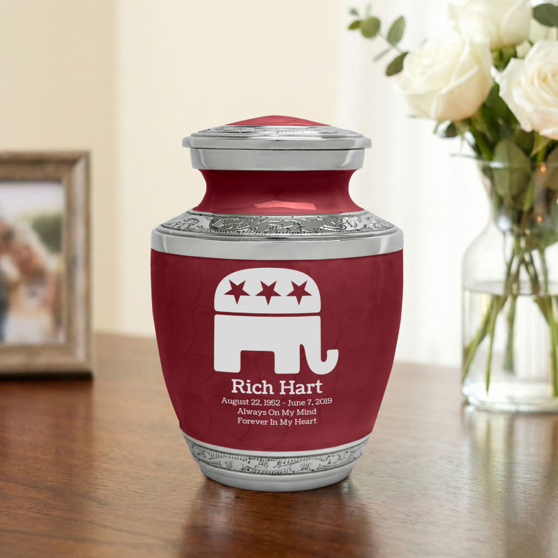 Republican Elephant Sharing Urn - Rose Red