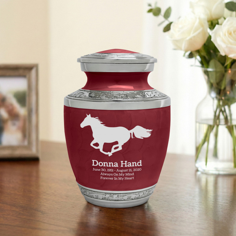Horse Sharing Urn - Rose Red