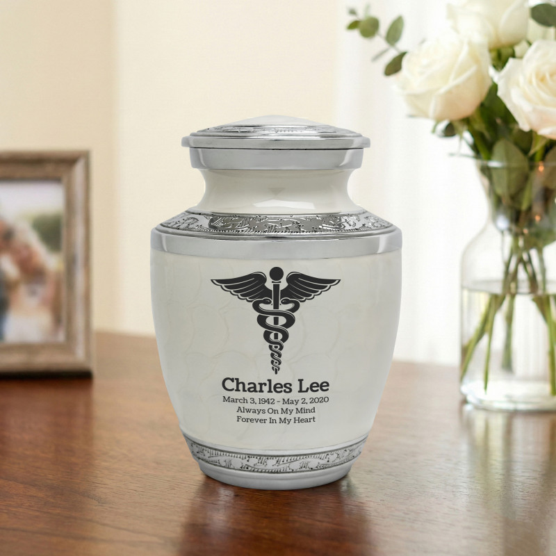 Caduceus Sharing Urn - Radiant White