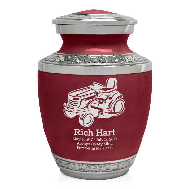Riding Lawn Mower Sharing Urn - Rose Red