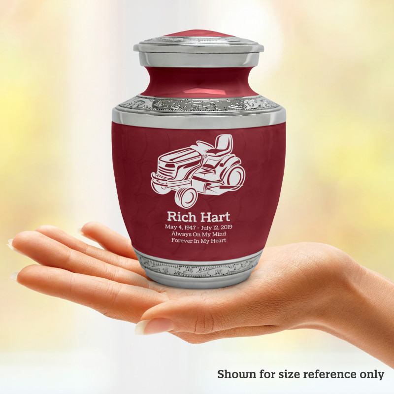 Riding Lawn Mower Sharing Urn - Rose Red
