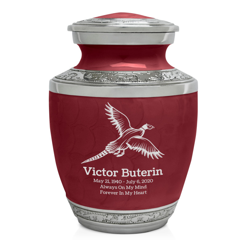 Pheasant Sharing Urn - Rose Red