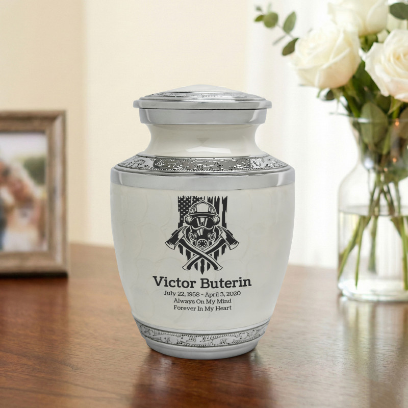 Patriotic Firefighter Sharing Urn - Radiant White
