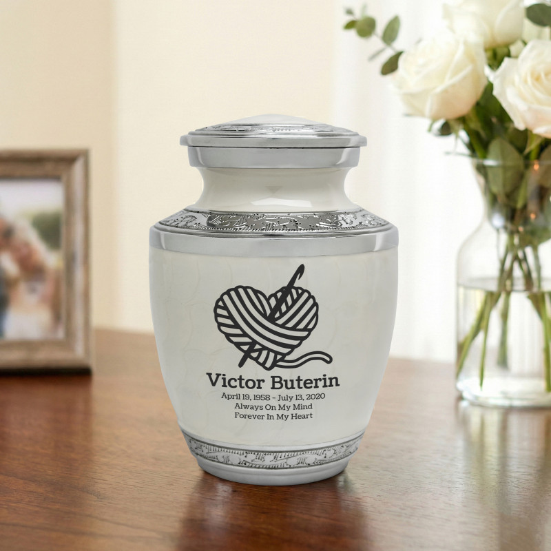 Crochet Heart Sharing Urn - Radiant White