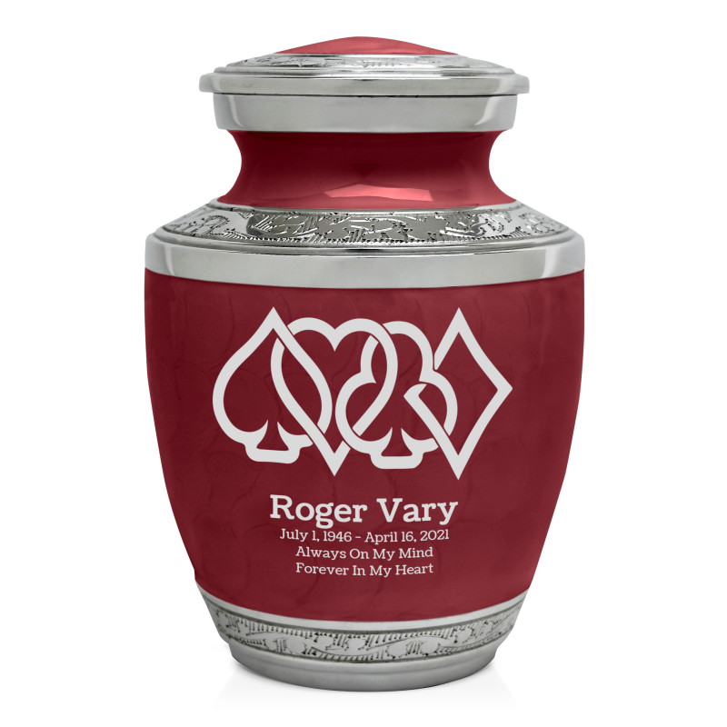 Card Suits Sharing Urn - Rose Red