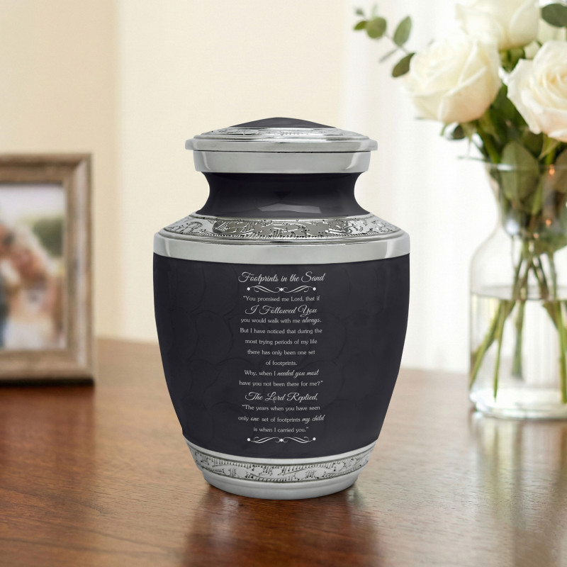 Footprints In The Sand Sharing Urn - Ebony Black