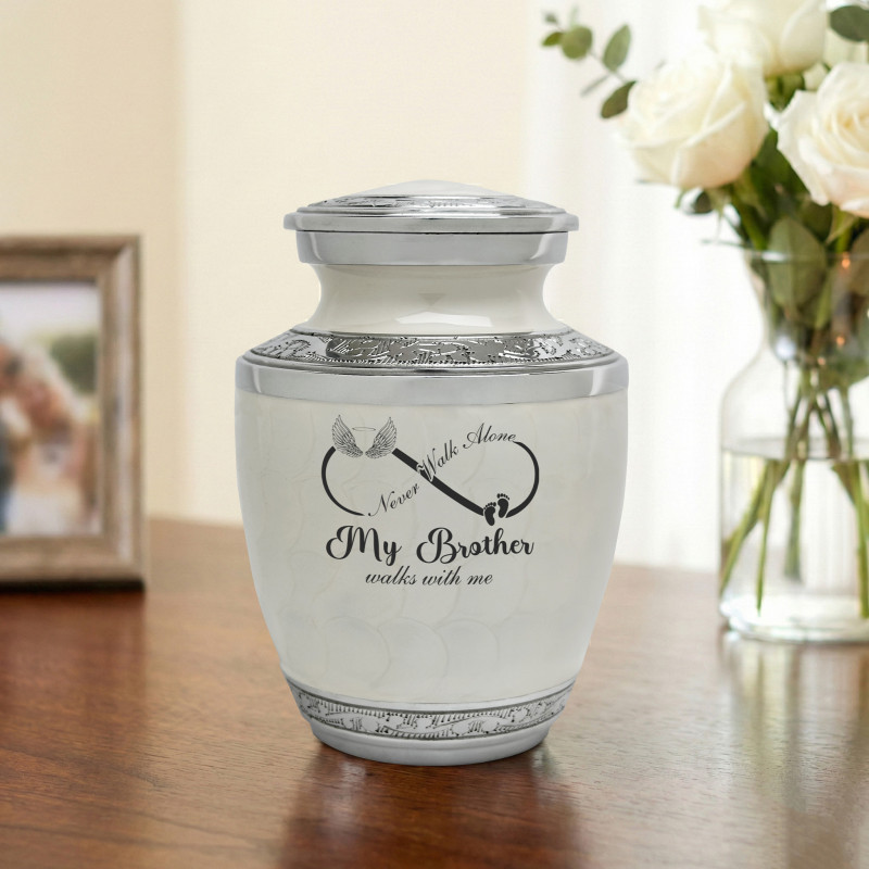My Brother Walks With Me Sharing Urn - Radiant White