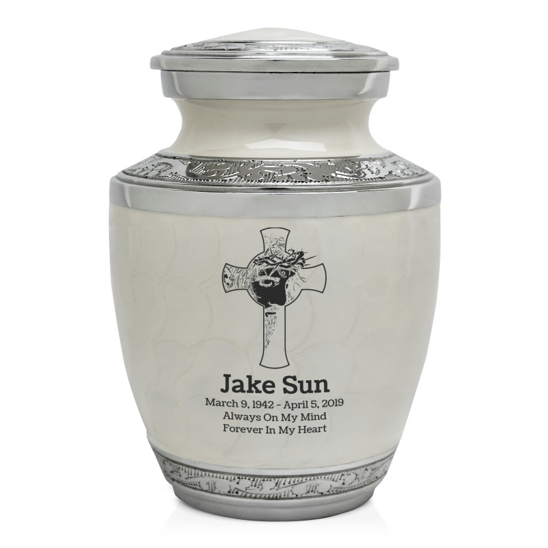 Jesus Crucifix Sharing Urn - Radiant White