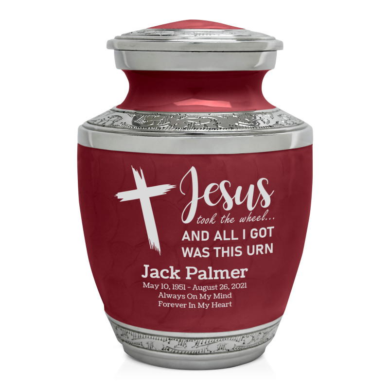 Jesus Took The Wheel Sharing Urn - Rose Red