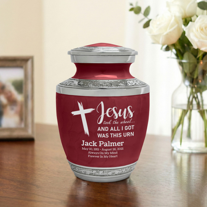 Jesus Took The Wheel Sharing Urn - Rose Red