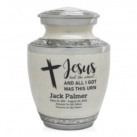 Jesus Took The Wheel Sharing Urn - Radiant White