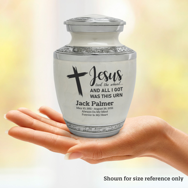 Jesus Took The Wheel Sharing Urn - Radiant White