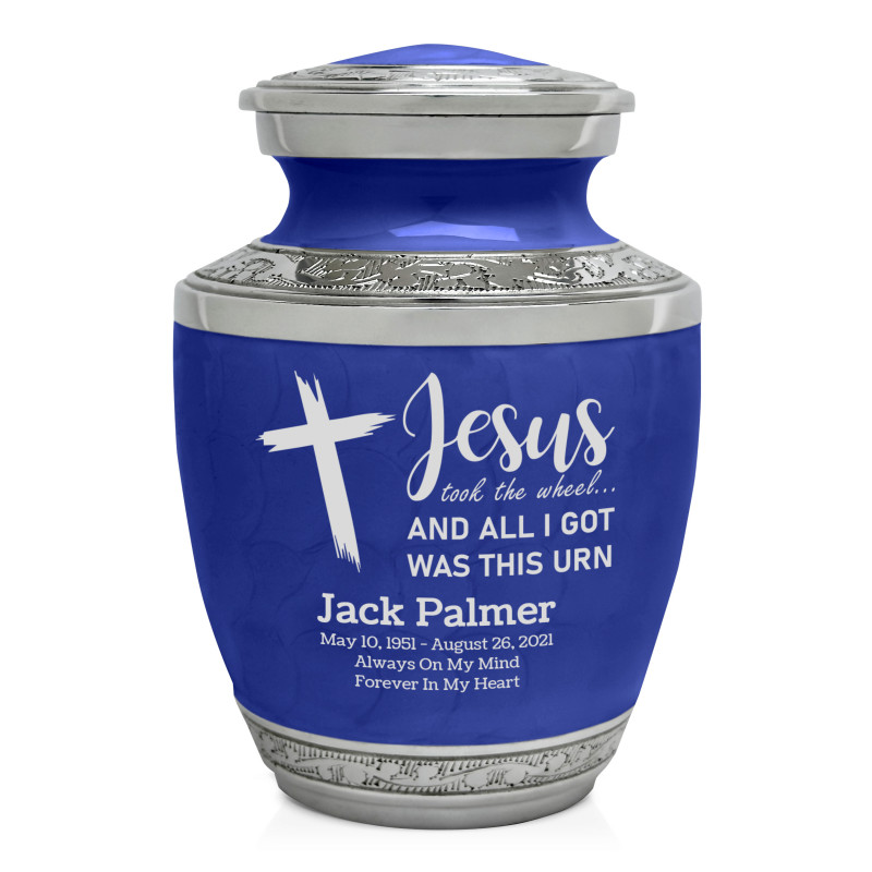 Jesus Took The Wheel Sharing Urn - Royal Blue