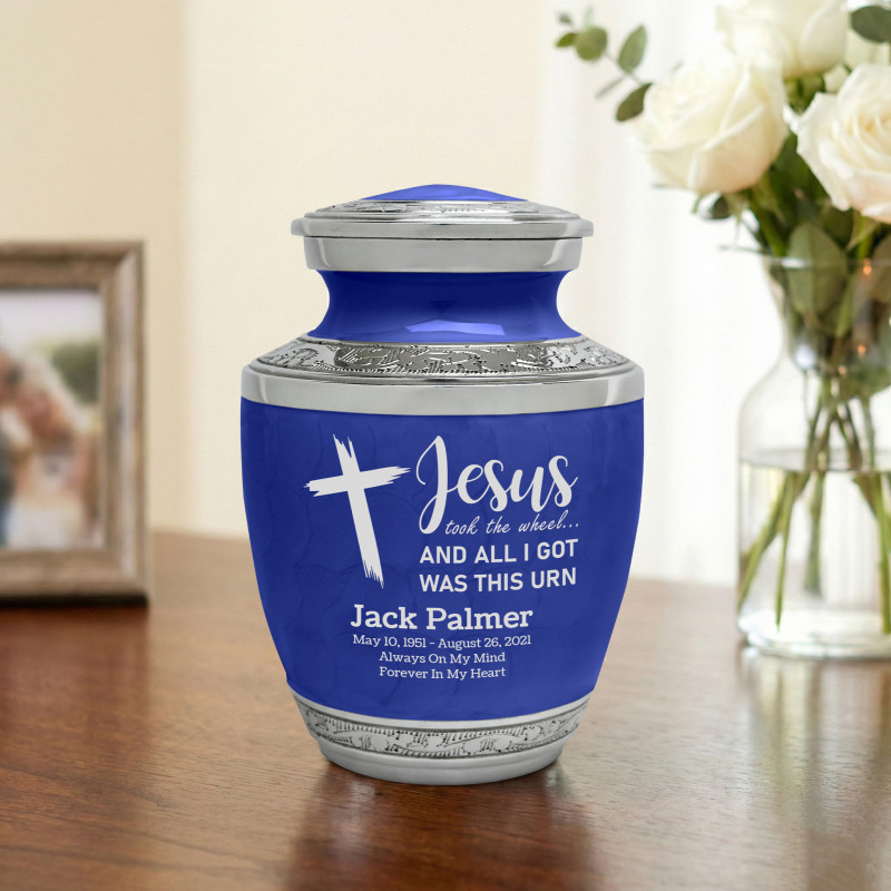 Jesus Took The Wheel Sharing Urn - Royal Blue