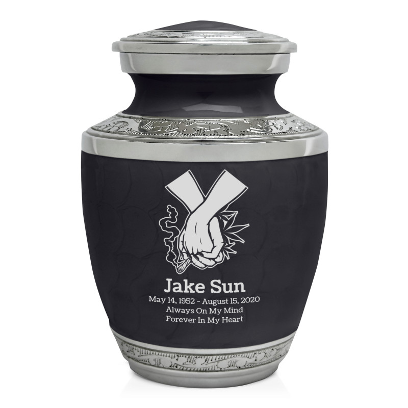 Marijuana Holding Hands Sharing Urn - Ebony Black