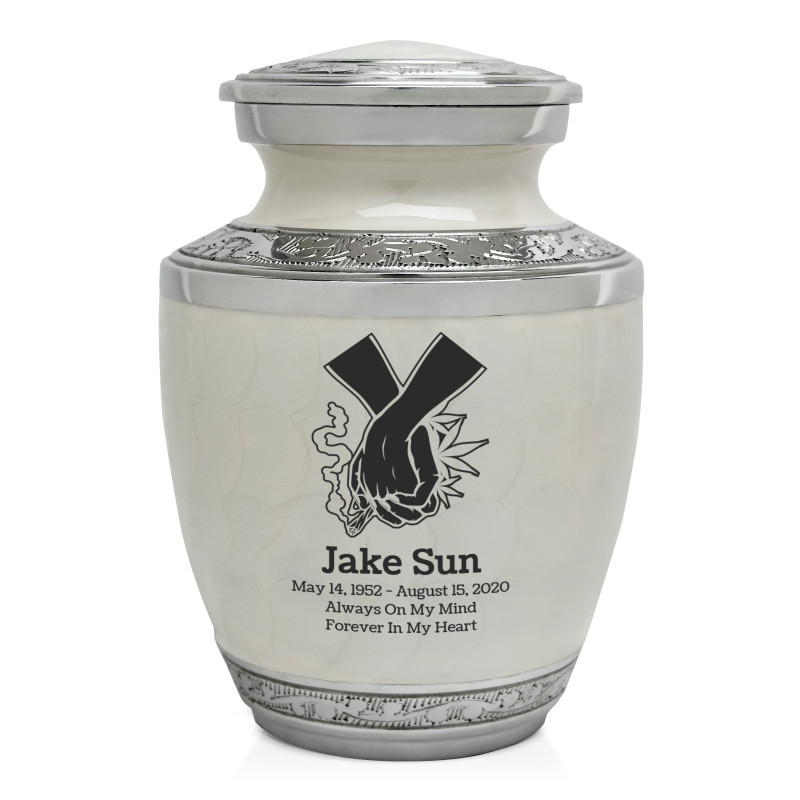 Marijuana Holding Hands Sharing Urn - Radiant White