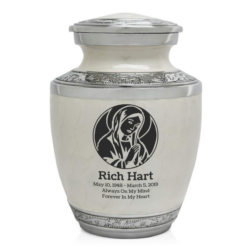 Virgin Mary Sharing Urn - Radiant White