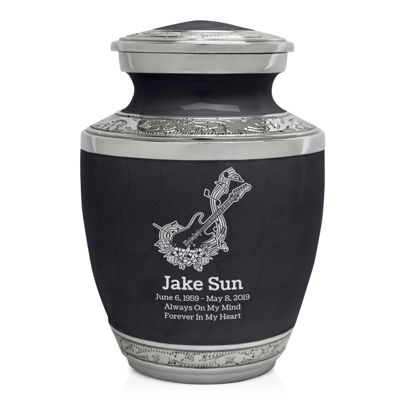 Flowered Electric Guitar Sharing Urn - Ebony Black