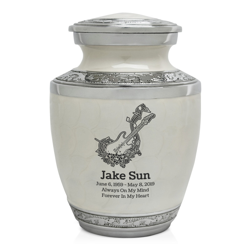 Flowered Electric Guitar Sharing Urn - Radiant White