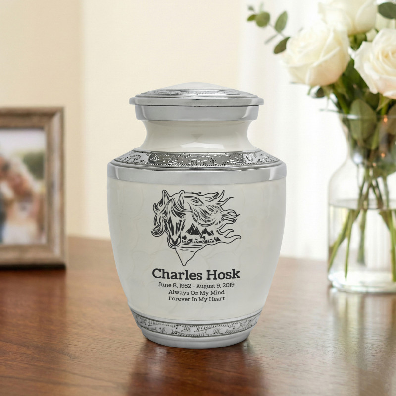 Running Horses Sharing Urn - Radiant White