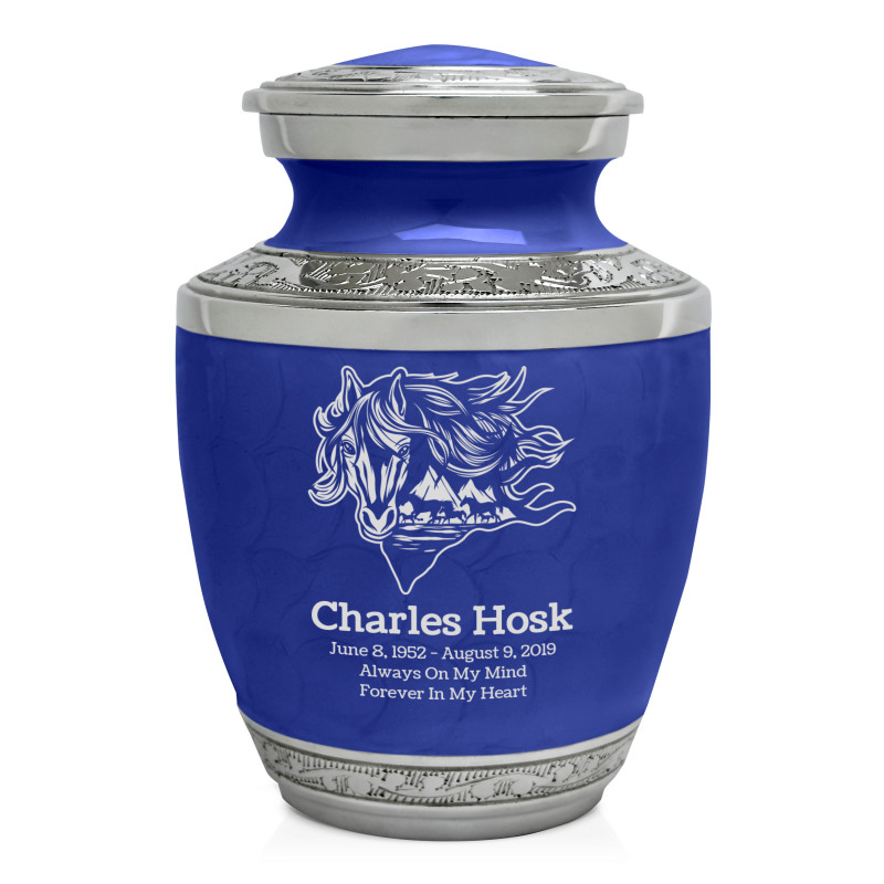 Running Horses Sharing Urn - Royal Blue