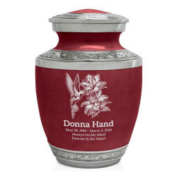 Hummingbird Flowers Sharing Urn - Rose Red