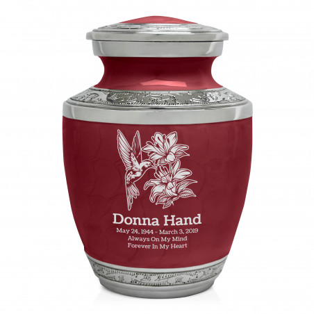 Hummingbird Flowers Sharing Urn - Rose Red