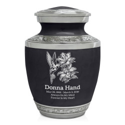 Hummingbird Flowers Sharing Urn - Ebony Black
