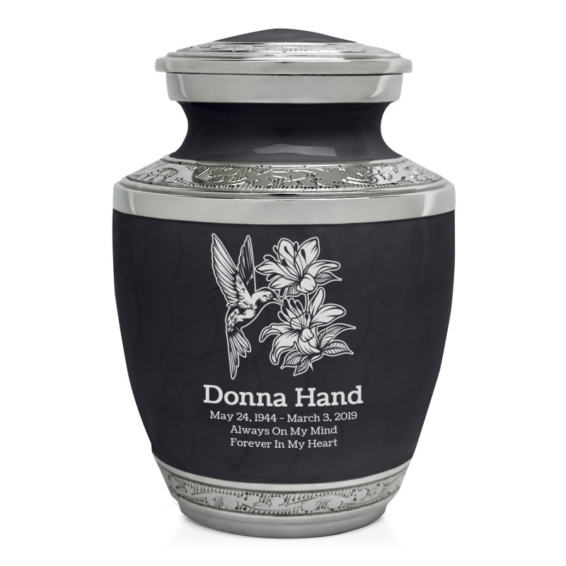 Hummingbird Flowers Sharing Urn - Ebony Black