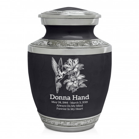 Hummingbird Flowers Sharing Urn - Ebony Black