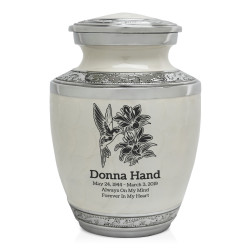 Hummingbird Flowers Sharing Urn - Radiant White