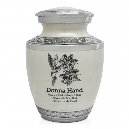 Hummingbird Flowers Sharing Urn - Radiant White