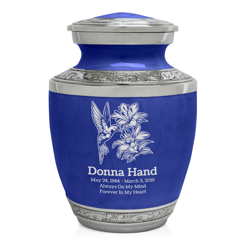 Hummingbird Flowers Sharing Urn - Royal Blue