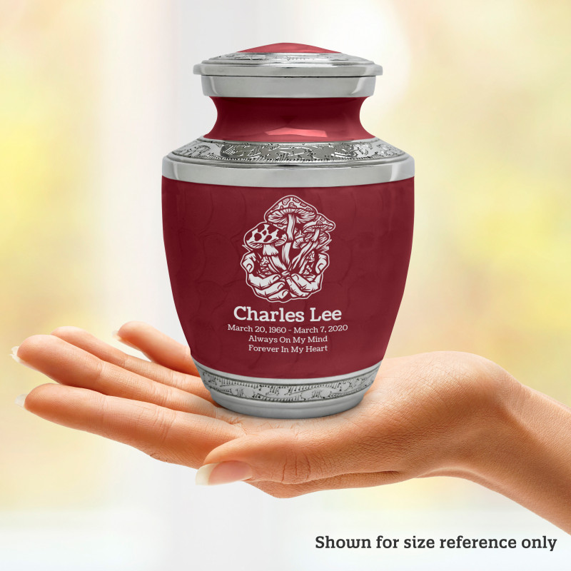 Mushrooms Hands Sharing Urn - Rose Red