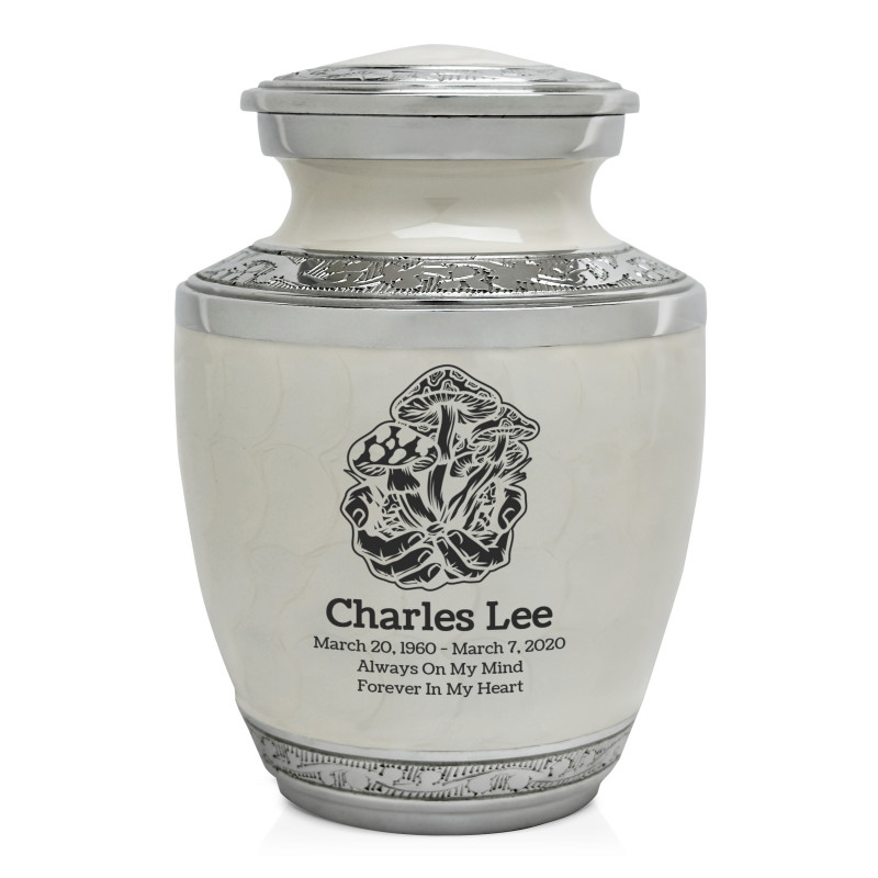 Mushrooms Hands Sharing Urn - Radiant White