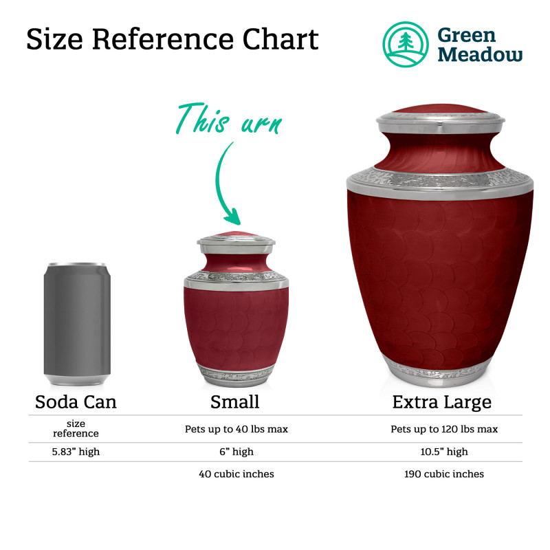 Small Pawprint Heart Pet Cremation Urn - Rose Red