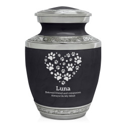 Small Pawprint Heart Pet Cremation Urn - Ebony Black