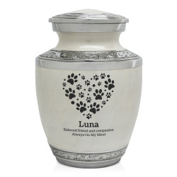 Small Pawprint Heart Pet Cremation Urn - Radiant White