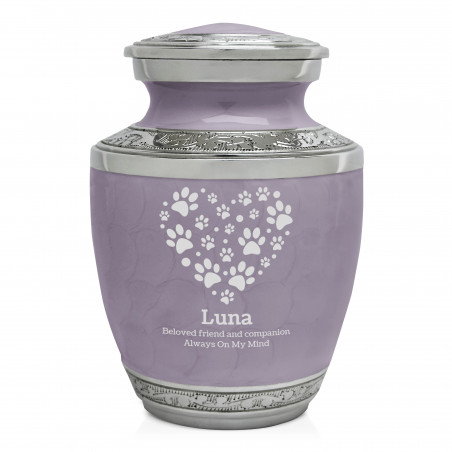 Small Pawprint Heart Pet Cremation Urn - Regal Purple
