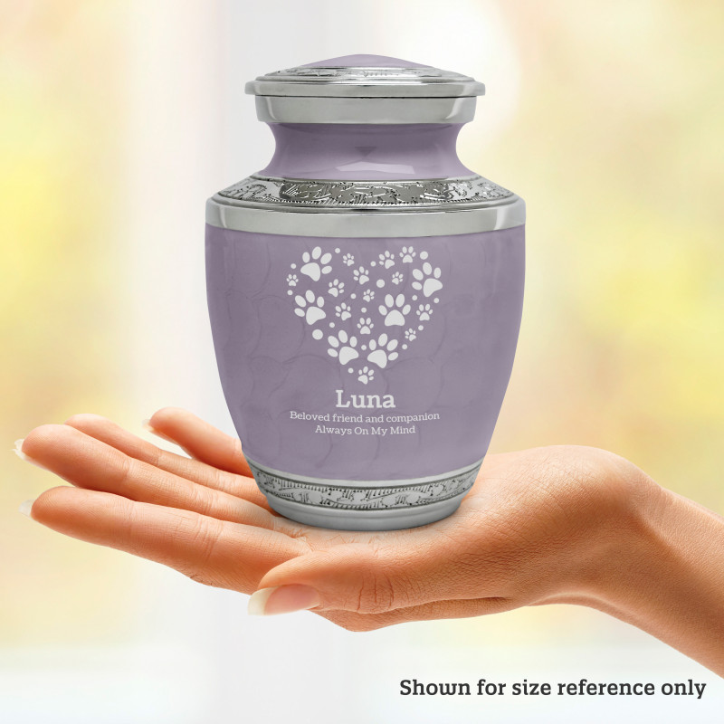 Small Pawprint Heart Pet Cremation Urn - Regal Purple